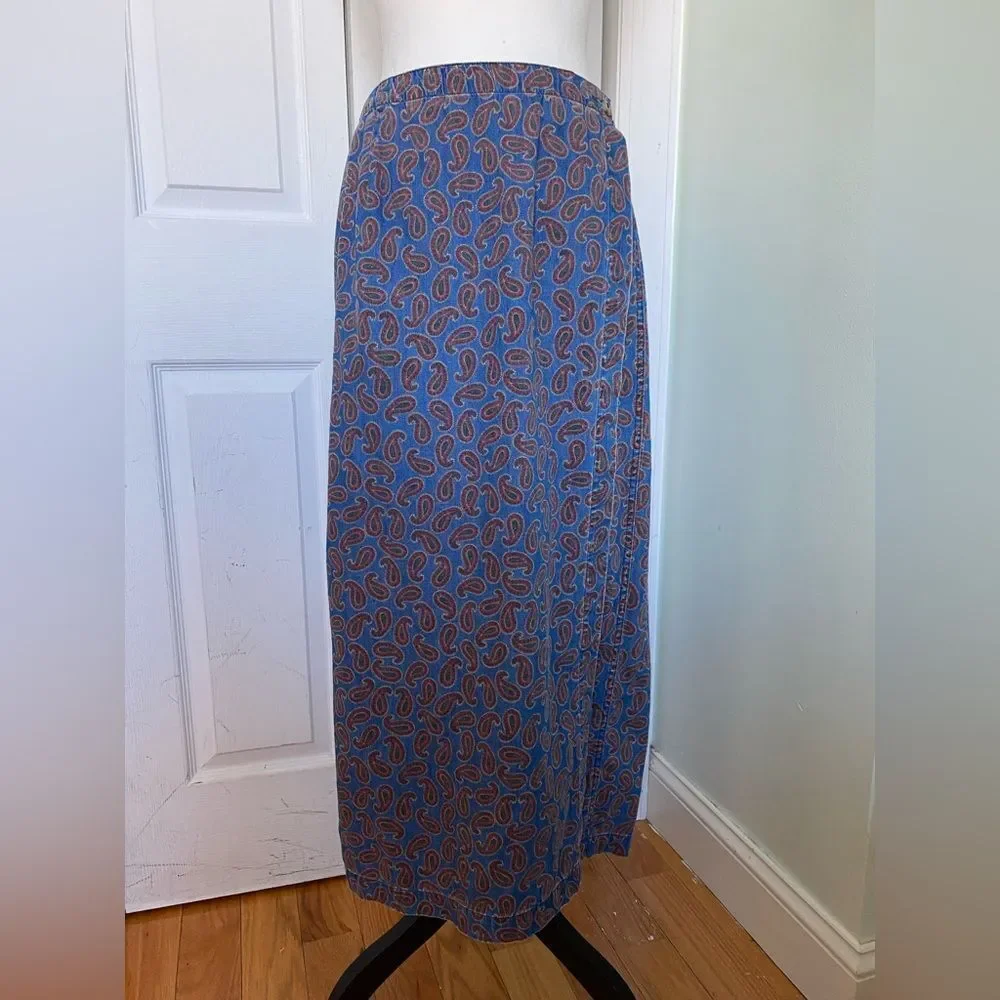 Y2K/ 90s Liz Claiborne Paisley Wrap Denim Skirt